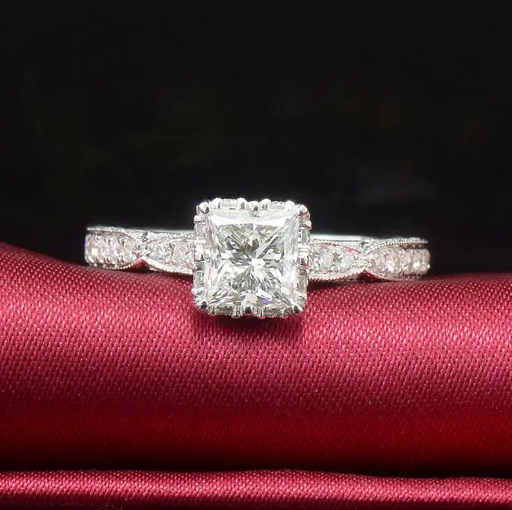 Женское кольцо из серебра 925 пробы с фианитом размеры 4 11|ring size|band ringprincess cut |
