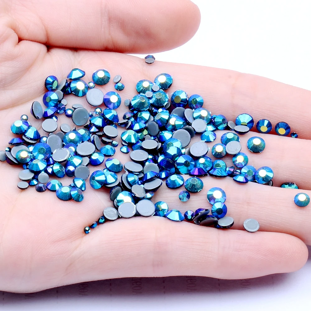 

Montana AB Hotfix Glass Rhinestones Flatback Strass Round Glass Iron On Crystal Diamonds For Garment With Glue Backing DIY Craft