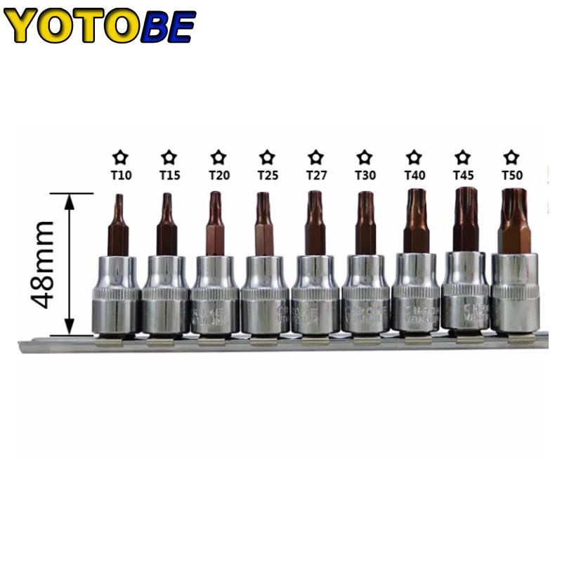 

New 9pc Tamper Proof Torx Star Bit Socket Set 1/4" & 3/8" Drive T10 - T50