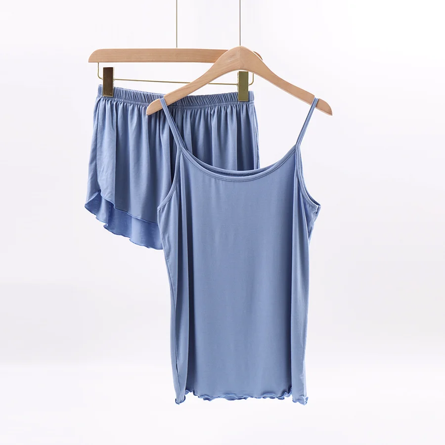 Сексуальные свободные женские горячие брюки повседневные крутые Cami Топ Модные однотонные оборки женская пижама с круглым вырезом комплект из двух предметов топ и брюки