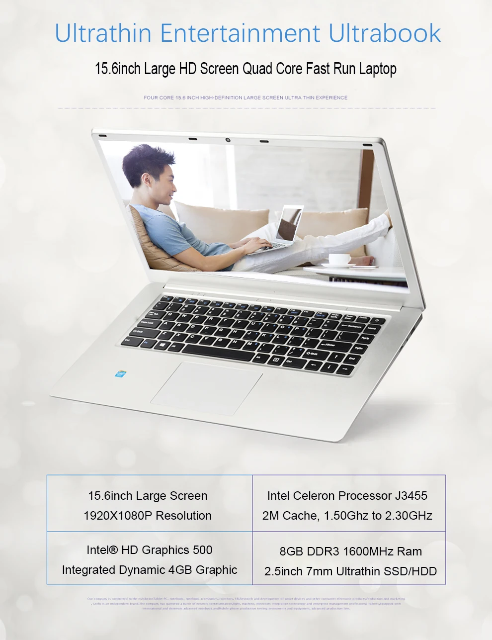 AMOUDO 15,6 дюймов 8 ГБ ОЗУ 500 Гб/1 ТБ HDD Intel Celeron J3455 четырехъядерный процессор система Windows 10 ноутбук