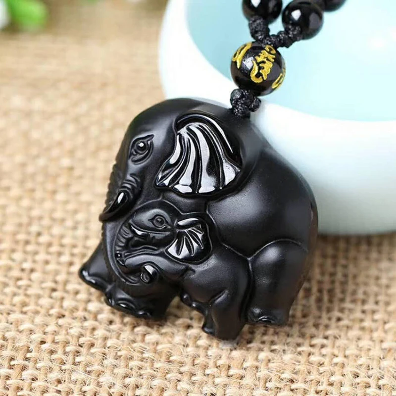 Кулон в виде животного ожерелье ручной работы натуральный черный обсидиан