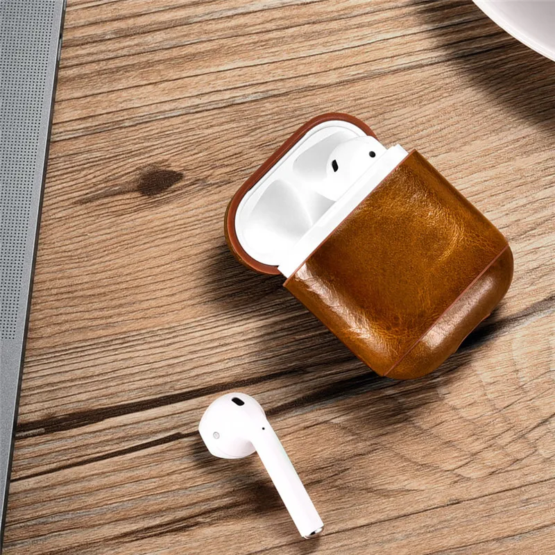 Чехол из натуральной кожи ICARER Oil Wax для Apple AirPods ретро кожаный защитный чехол |