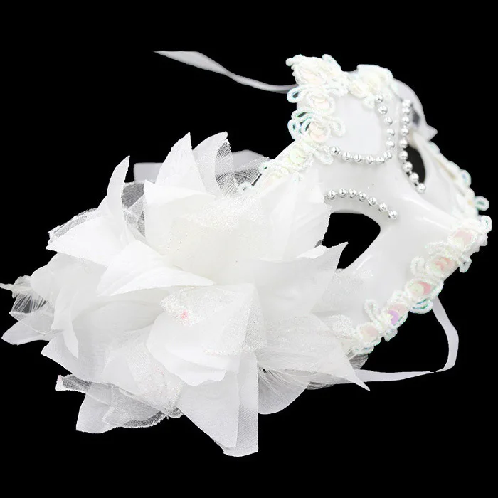 Классическая белая маска принцессы с цветком на Хэллоуин венецианская блестящая