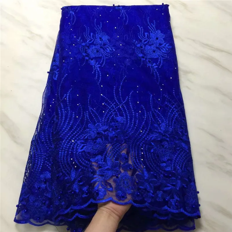 

beaded African tulle Lace Fabric Embroidered french lace fabrics with stones and beads for party dress 5yards