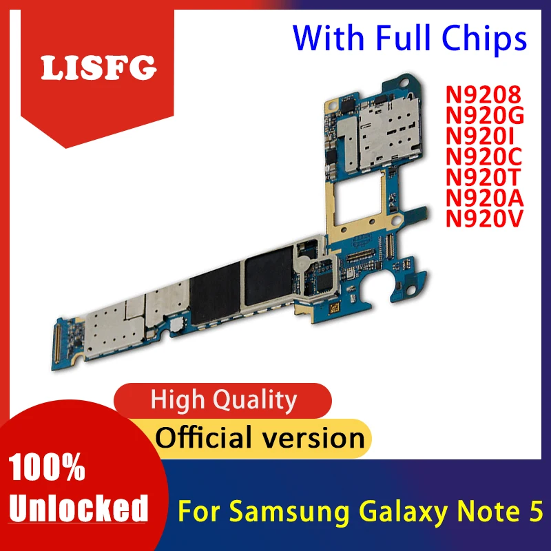 100% разблокированная материнская плата для Samsung Galaxy Note 5 N9208 N920G N920I N920C N920F N920T N920V N920A