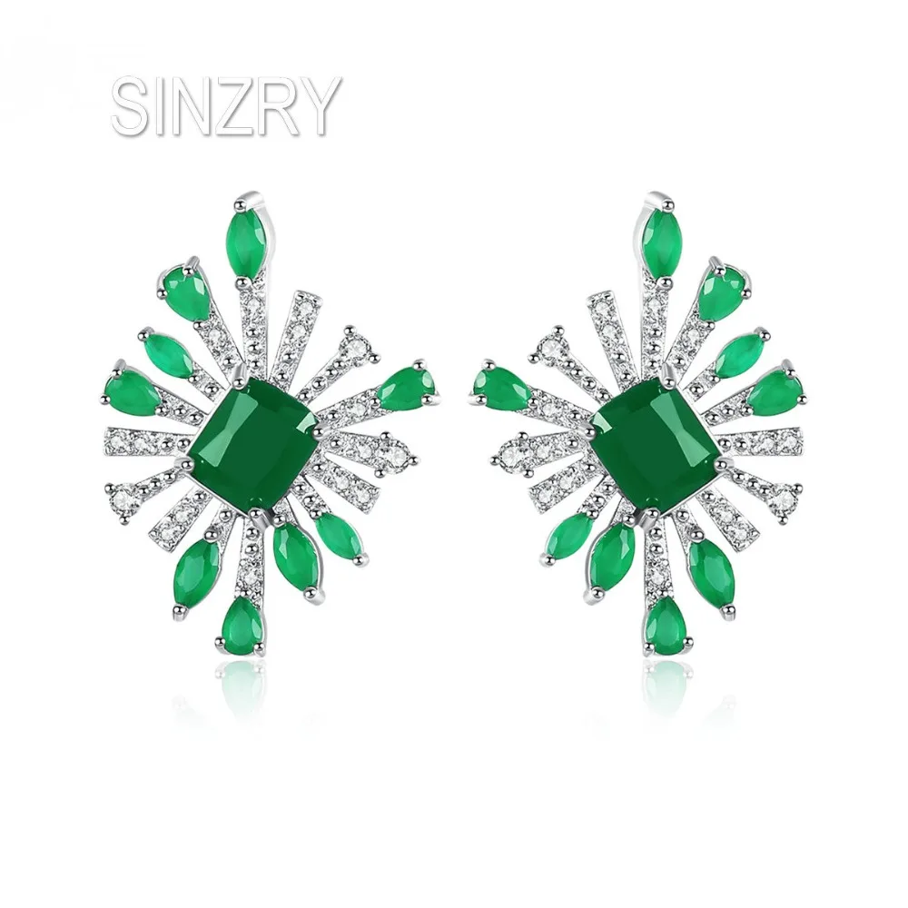 SINZRY новые корейские стильные серьги-гвоздики с зеленым фианитом и цветком для