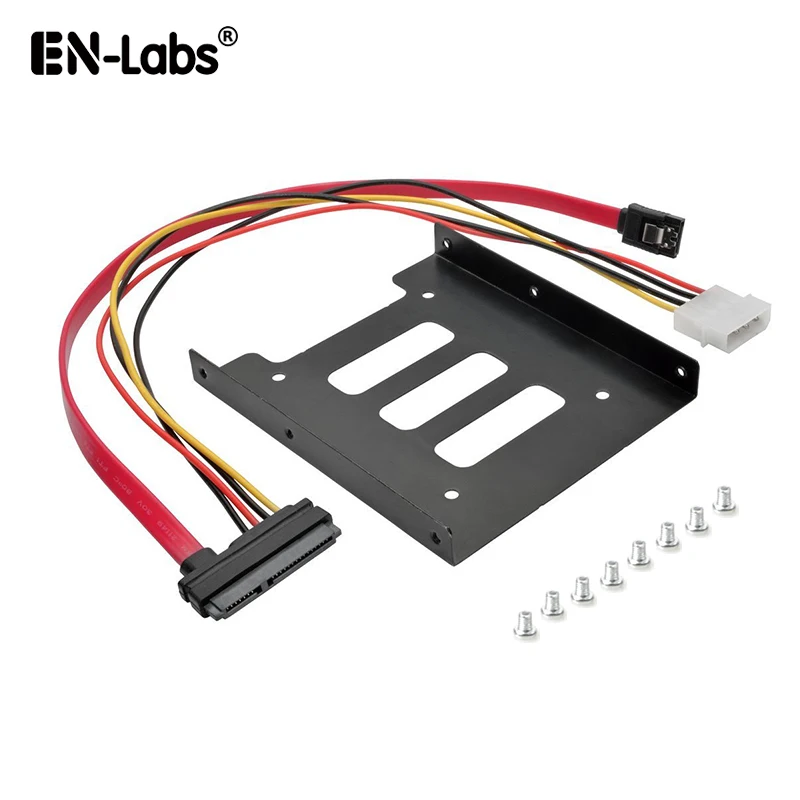 

EN-Labs 1.3ft SATA & Power 22pin Combo Cable w/ 2.5" to 3.5" SSD HDD Metal Mounting Bracket Adapter Hard Drive Holder for PC SSD