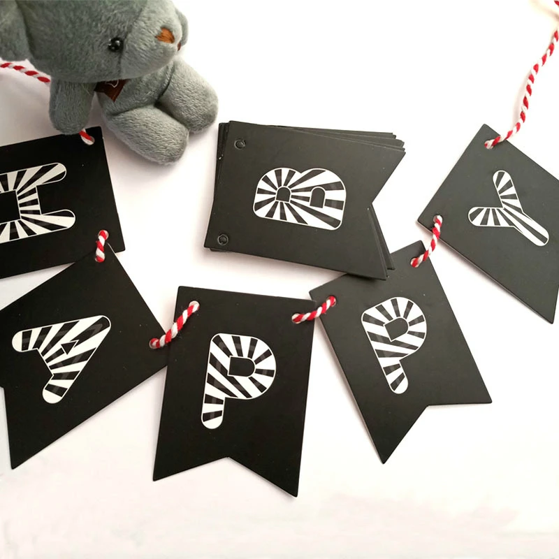 1 компл. Черный картон флаг с днем рождения баннер овсянка мальчик девочка