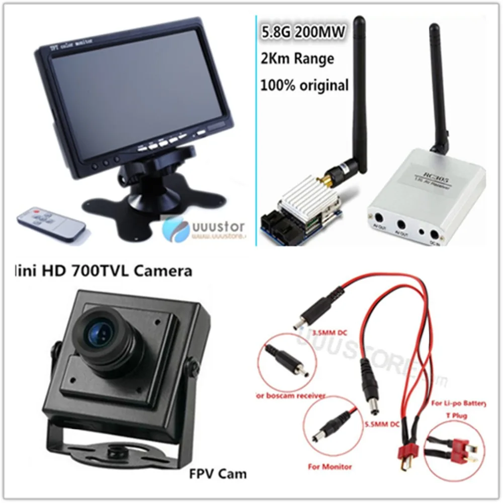 FPV Combo 5 8G 200mw передатчик ts351 и приемник rc305 + 7 дюймов 1024*600 hd монитор 700TVL камера для