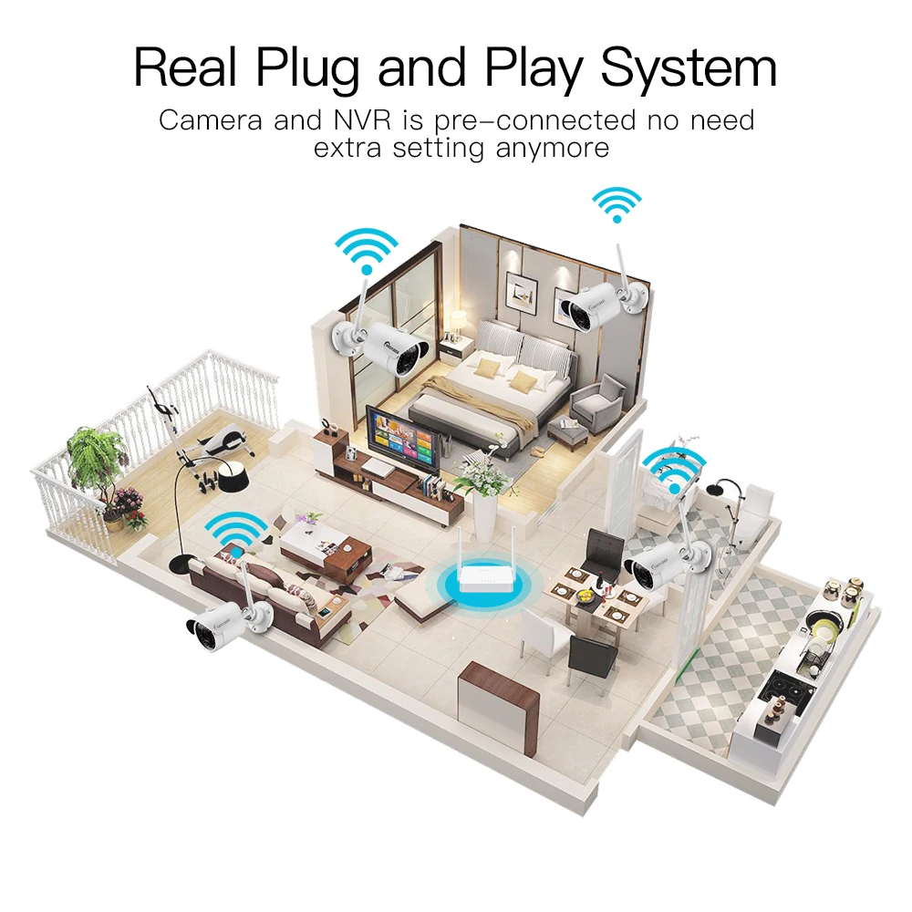 Woaser plug and play 1080 P 4ch Беспроводной NVR комплект P2P 2.0mp HD Открытый ИК 36leds Ночное Видение