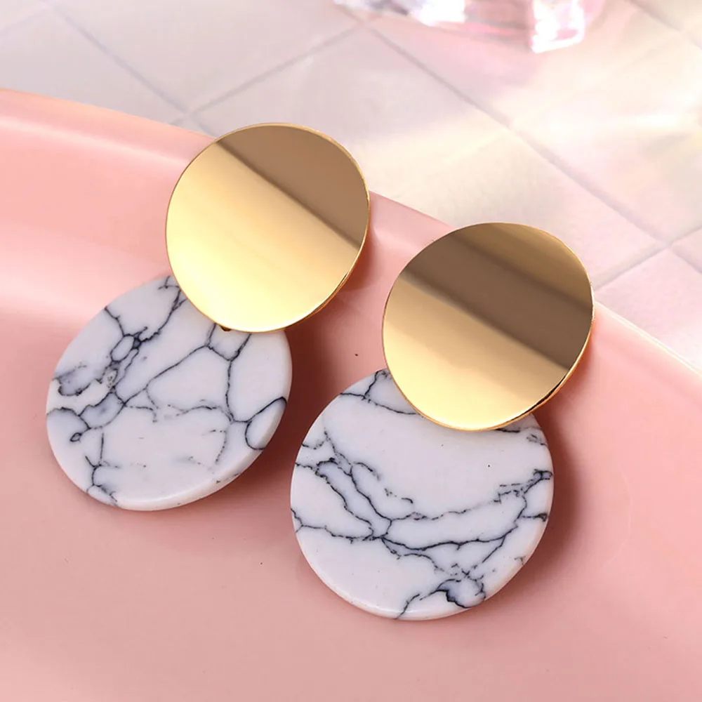 IPARAM Vintage Gold Round Alloy Marble Earrings Fashion Punk Glamour Geometric Jewelry Statement Trend | Украшения и аксессуары