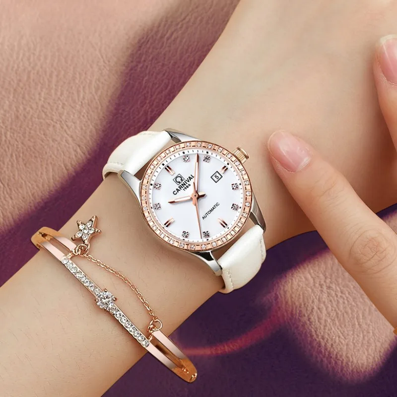 Модные женские часы Топ бренд карнавал автоматические для женщин календарь