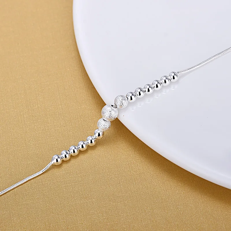 Женский браслет цепочка из серебра 925 пробы с матовыми бусинами|Гибкие и жесткие