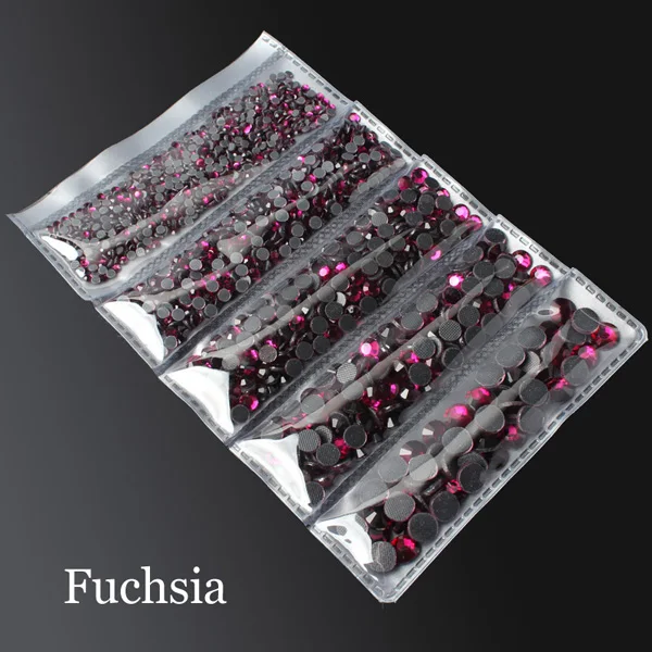 Fuchsia 2000 шт разные размеры Горячая фиксация Стразы SS6-SS30 5 размеров отдельная упаковка с плоской задней частью камни - Цвет: Fuchsia