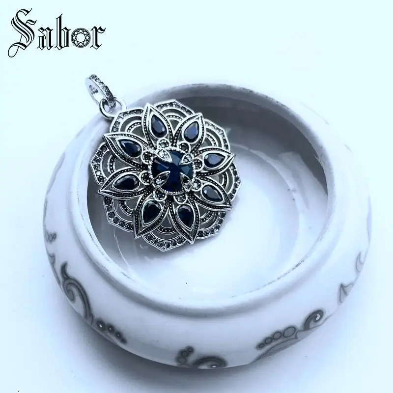 Кулон с синим цветком лотоса серебряного цвета цирконием для женщин подарок в