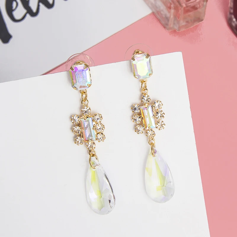 Корейские модные блестящие стразы висячие серьги подвески в форме капель воды