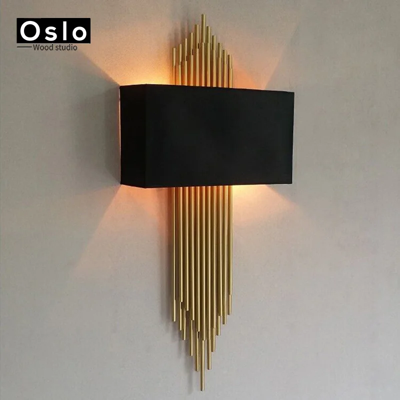 Современная ткань + железное украшение двойная трубка настенная лампа E27