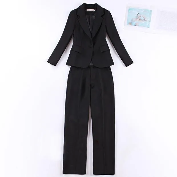 High quality fashion new red fashion suit female Formal OL slim suit high waist straight wide leg pants  women outfits enlarge