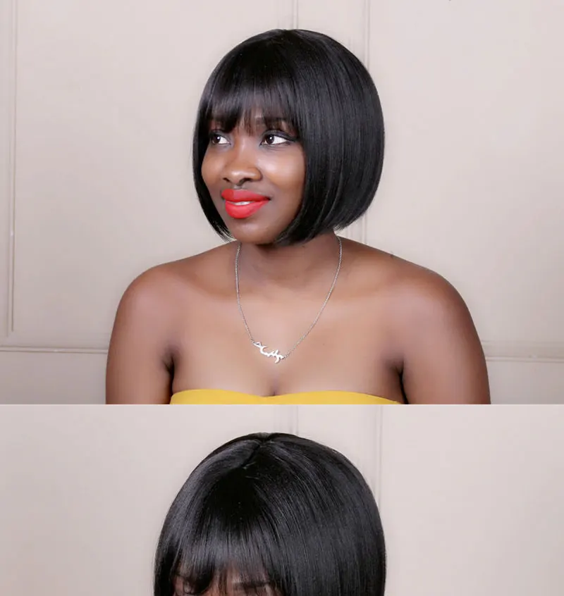 MSI Wigs 10 дюймов прямые короткие парики для черных женщин термостойкие натуральные черные волосы Bobo Стильные синтетические парики