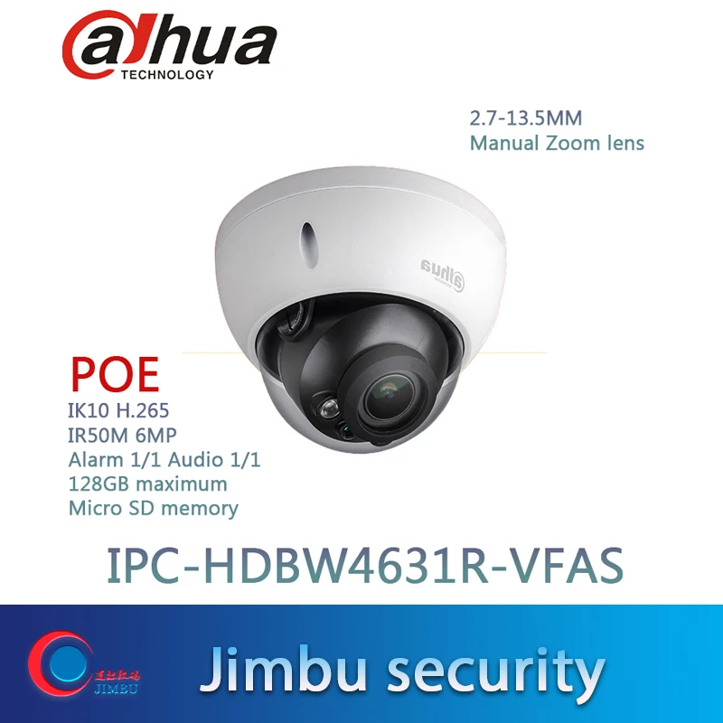 Dahua ip камера 6 МП Горячая IPC HDBW4631R VFAS CMOS POE 2 7 13 5 мм ручной зум объектив IK10 CCTV со