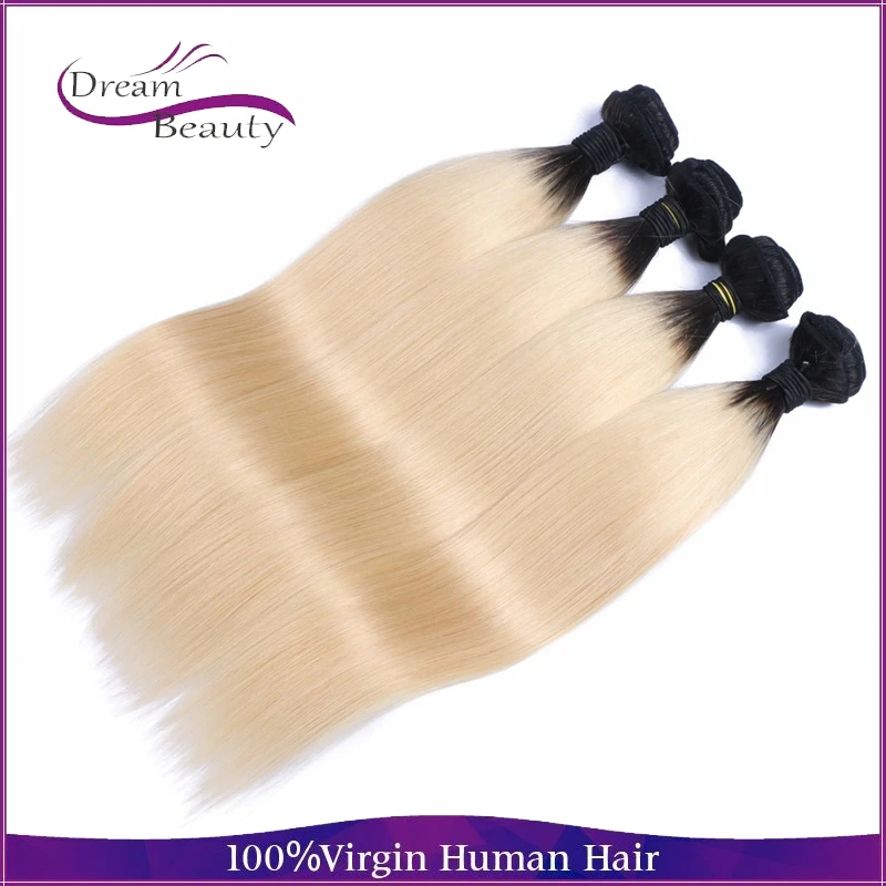 Темные Корни Светлые Ломбер Человеческие Волосы Пучки 4 Шт./лот Китайский девы