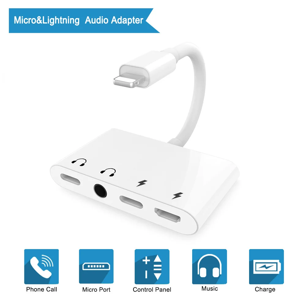 3.5mm Audio Headphone Aux Jack Adapter with MicroUSB Port Charger Splitter for 4 in 1 Converter for iPhone X/8/7/XS Max iOS13
3.5mm Audio Headphone Aux Jack Adapter with MicroUSB Port Charger Splitter for 4 in 1 Converter for iPhone X/8/7/XS Max iOS13