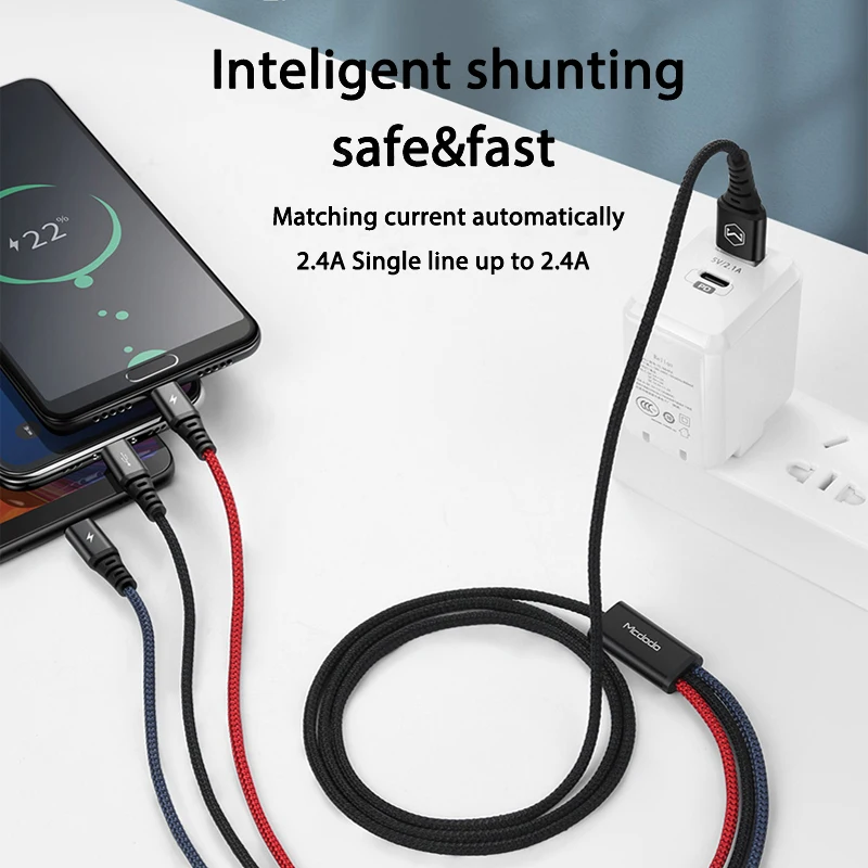 Зарядный кабель Mcdodo 3 в 1 USB А для телефона Micro Тип C iPhone XR XS Max X Huawei шнур передачи