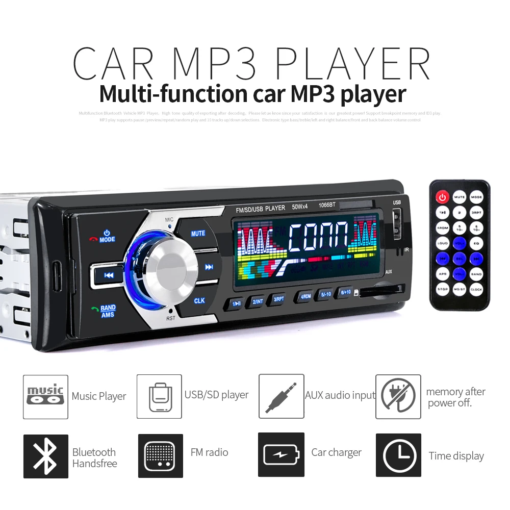 1066BT 2 5 дюймов 1 Din автомобильный Радио Аудио стерео USB AUX FM Станция Bluetooth 12v плеер IN