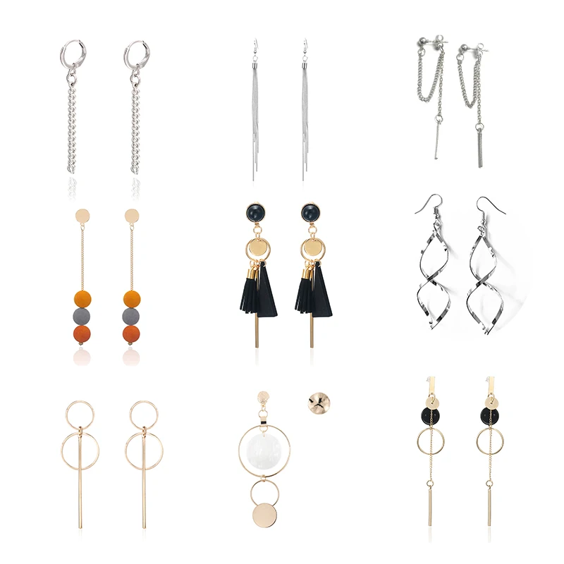 Женские длинные серьги золотого цвета металлические простые в подарок ювелирные