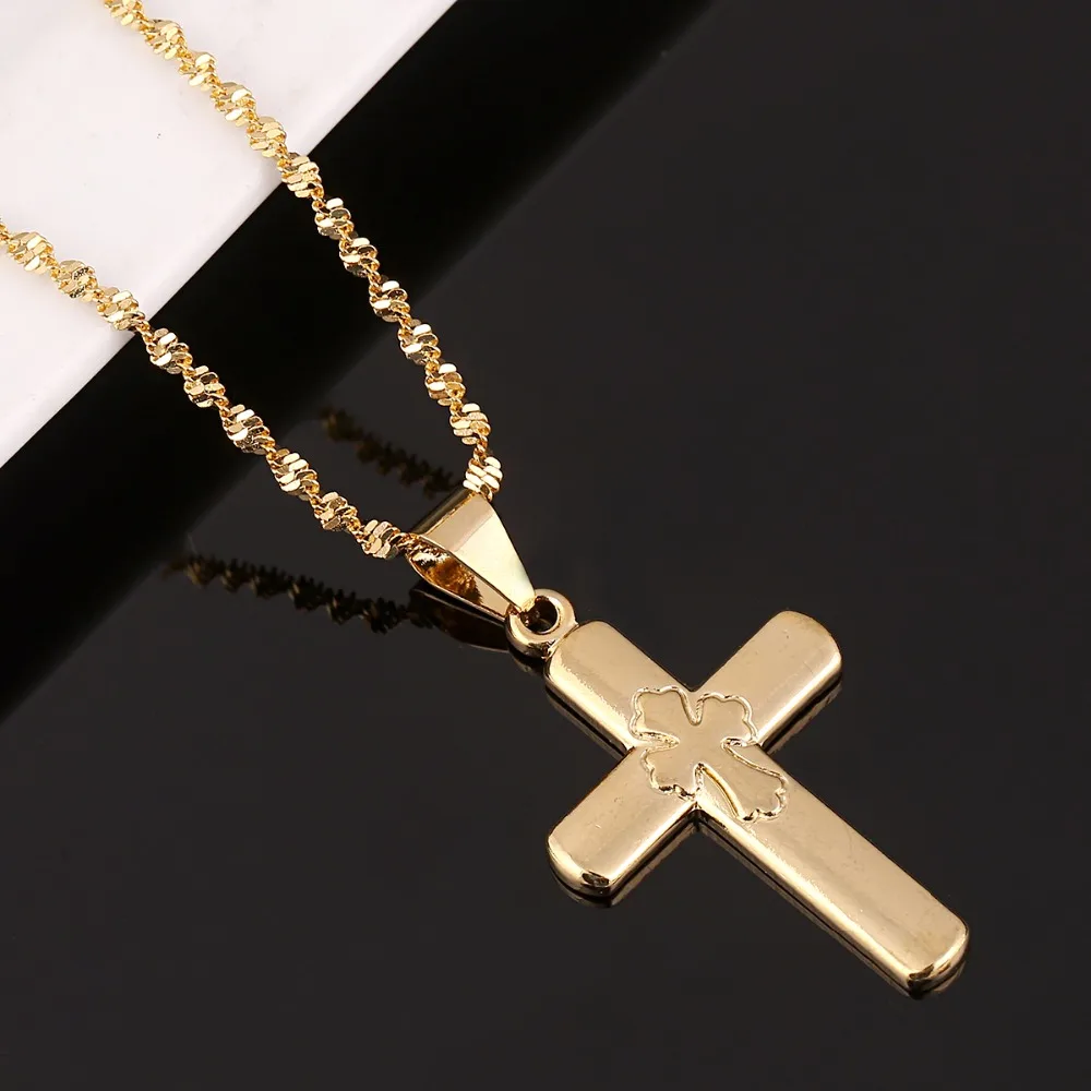 Cross Necklace Jesus Piece Pendant Gold Color Men Chain Catholic Jewelry Christmas Gifts | Украшения и аксессуары