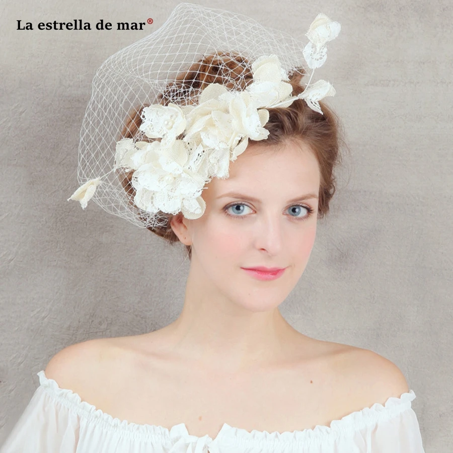 Tocados y pamelas de boda новинка льняная Цветочная вуаль шляпка невесты ручной работы