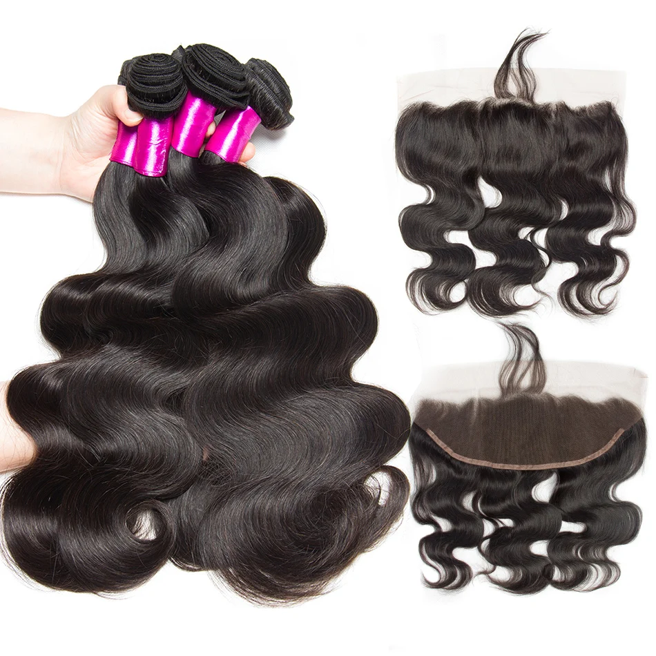 Alibele бразильские пучки волнистых волос с фронтальным Remy волосы плетение 4 или 5 шт