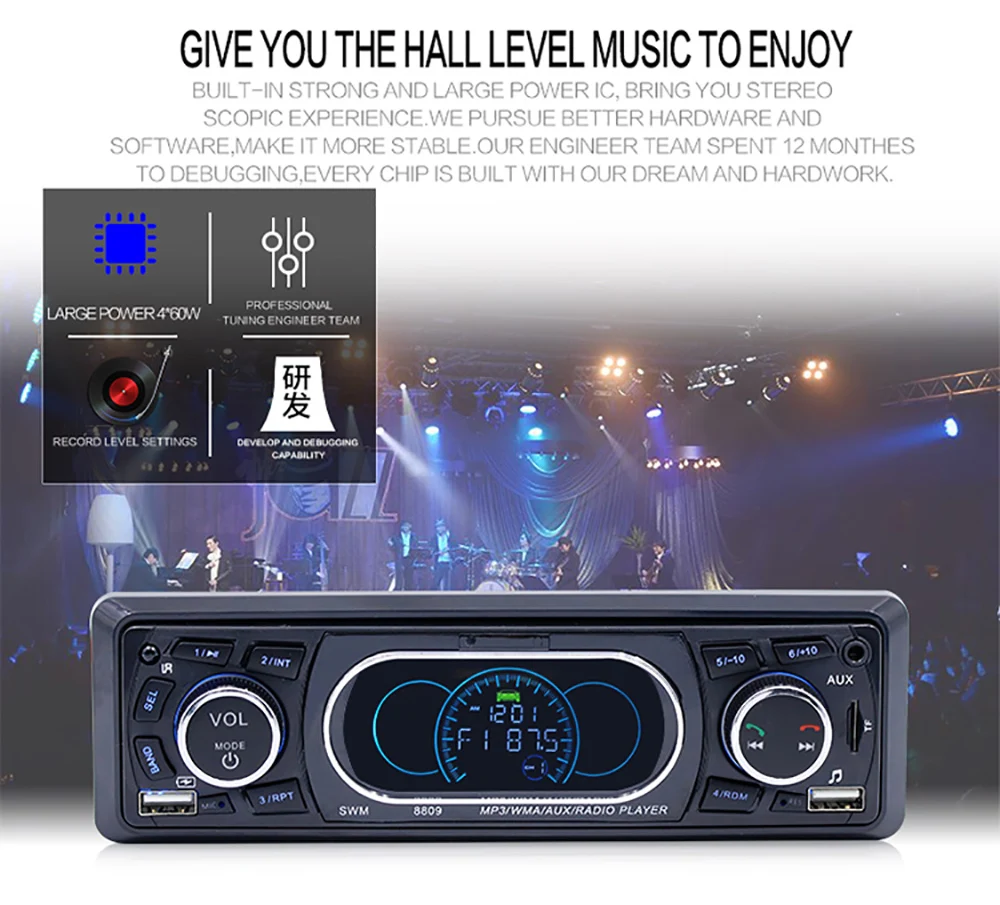 Podofo Bluetooth 1Din стерео аудио в тире MP3 радио Поддержка USB/TF/AUX/FM приемник с пульта