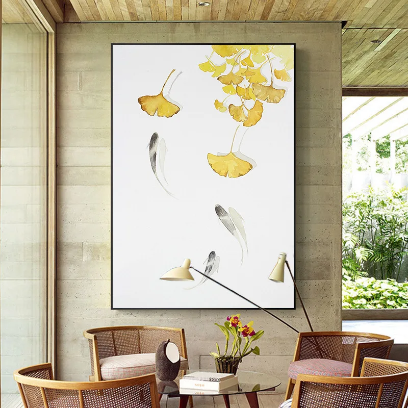 Современные китайские Стильные Золотые листья гинкго для гостиной прихожей