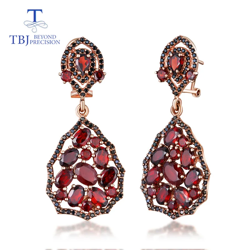 earring TBJ, натуральный драгоценный камень с гранатом Мозамбик, Стерлинговое Серебро 925 пробы, кольца/кулон/серьги, роскошный свадебный комплект ювелирных изделий для женщин - Цвет камня: earring