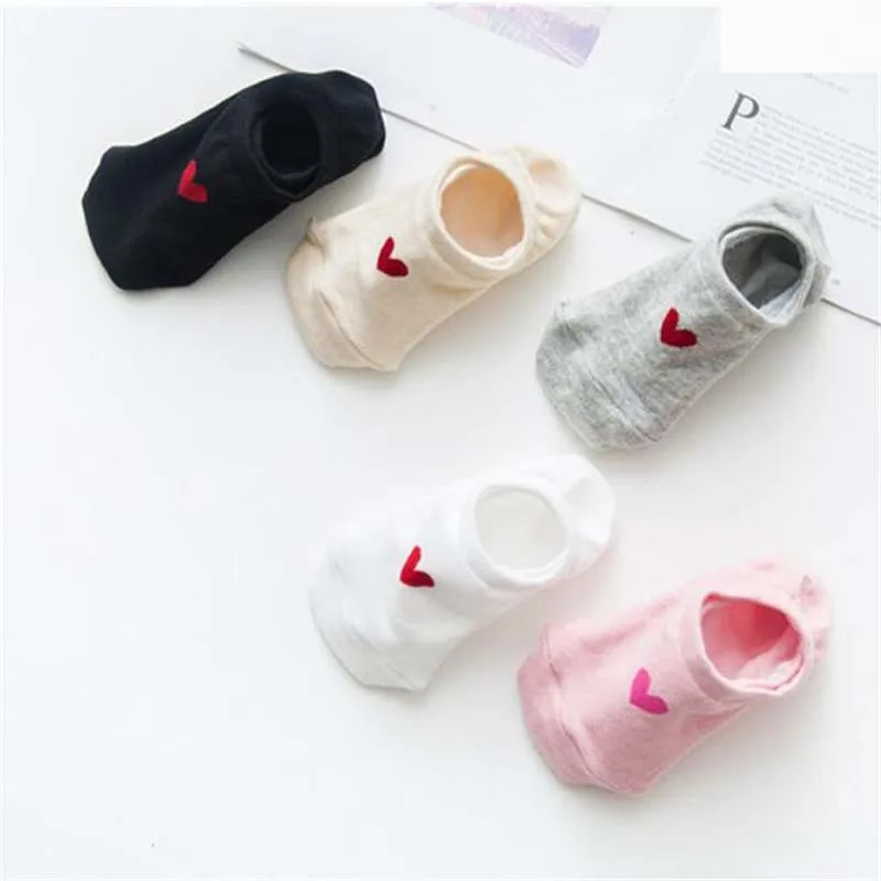 

5 Pairs Women Invisible Socks Women Fashion Cute Heart Casual Funny Boat Sock Women's Shallow Mouth Short Sock Female
