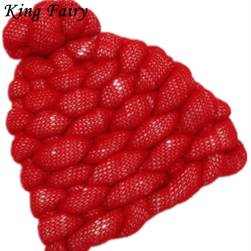 [KING FAIRY] Iceland yarn women winter hat cap Hip-Hop Knitted Warm Beanie super thick hats for hand knitting | Мужские шапки
