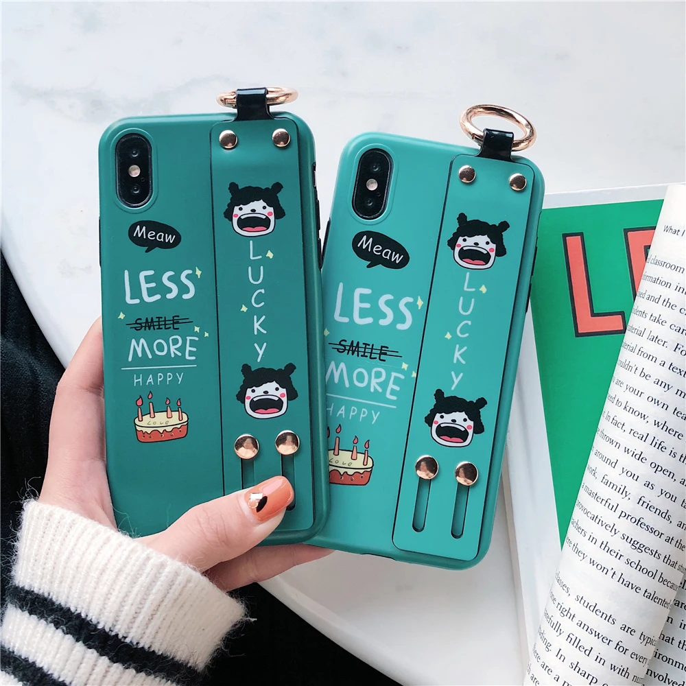 Модный Зеленый чехол для IPhone X XR XS Max Lucky Girl с ремешком на запястье Iphone 6 6s 7 8 Plus |