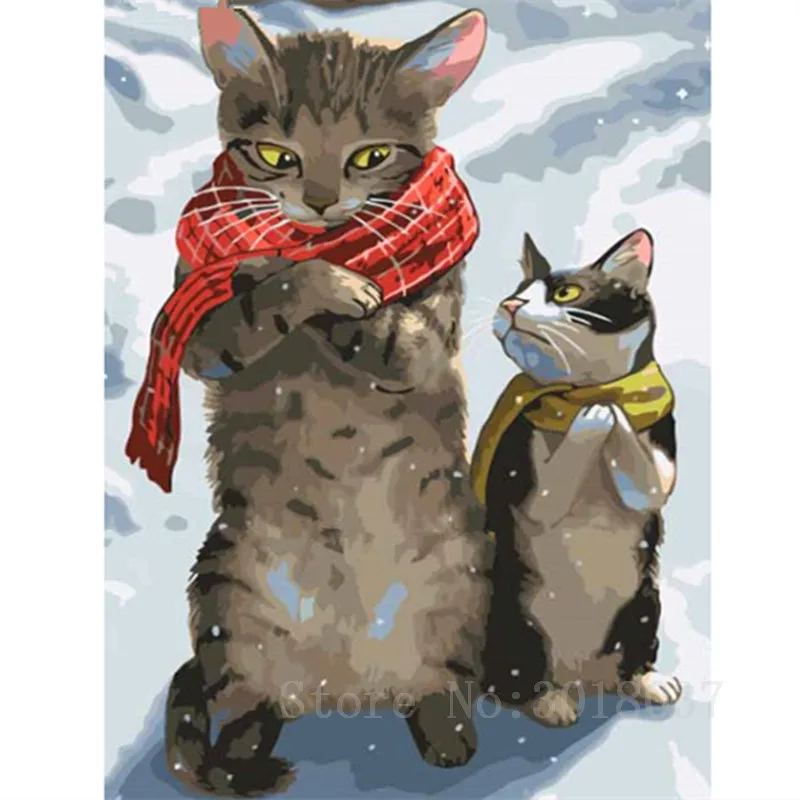 Стразы Diy Алмазная вышивка крестиком Кот и котенок стоящий снег рукоделие
