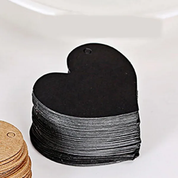 Black 50 шт. 4,5x4 см в форме сердца Белый Черный Коричневый Крафт-Бумага бирки карты Подарочная бирка этикетка DIY свадебное украшение ручной работы - Цвет: Black