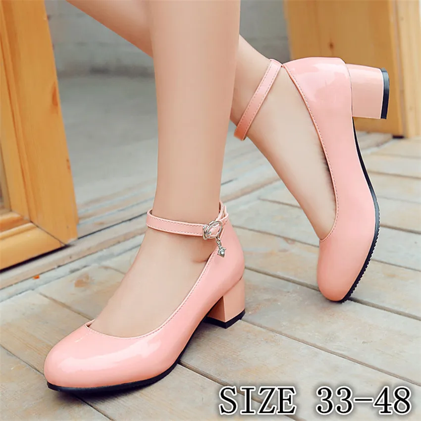 Низкая Обувь на высоких каблуках Для женщин Насосы туфли Мэри-Джейн Высокие