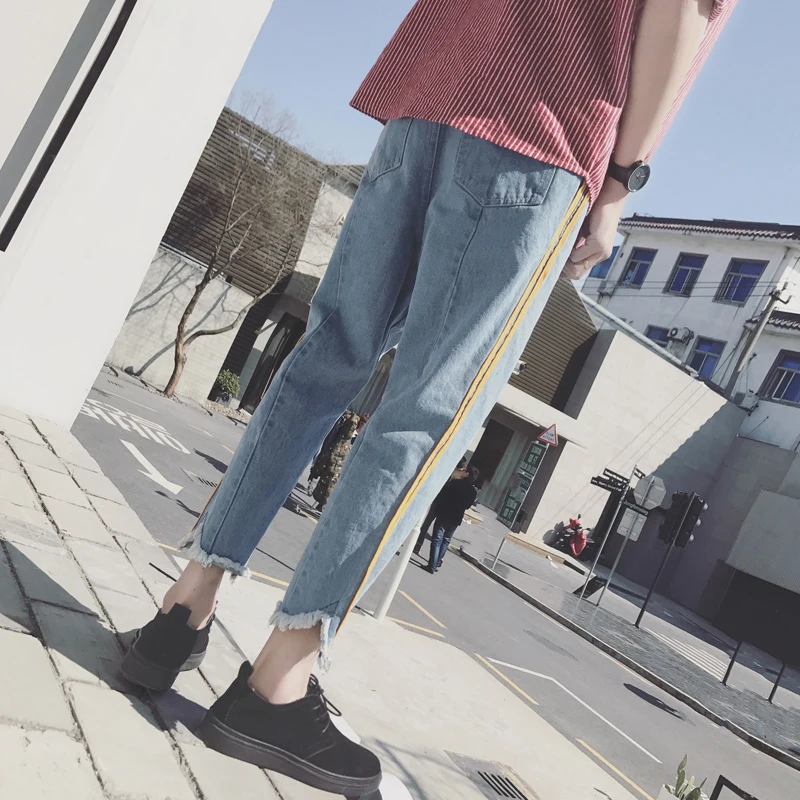 2018 осенние новые джинсы мужские тонкие модные потертые слезы старые джинсовые