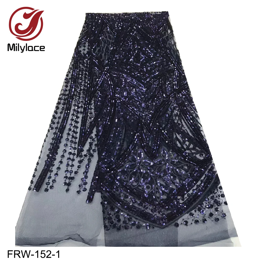 High Quality French Tulle Embroidered Lace Fabric African Lace Fabric Sequins Nigerian Lace Fabrics for Wowen Dress FRW-152