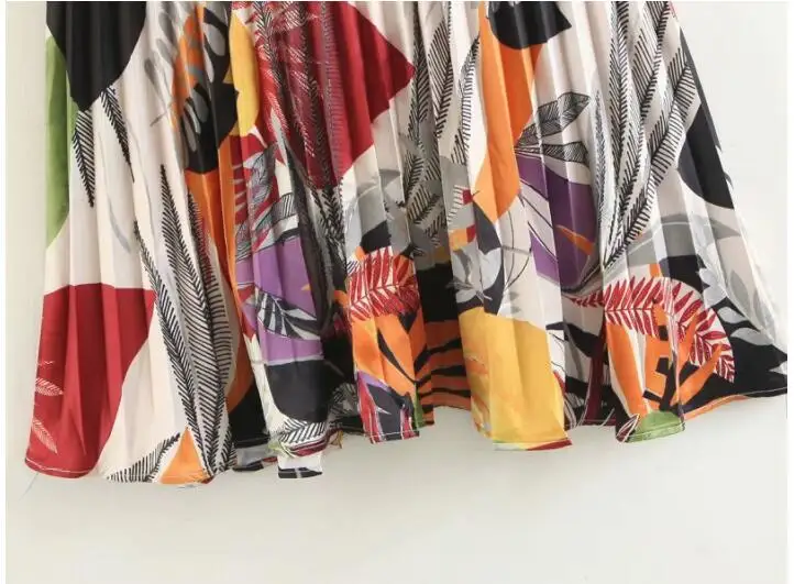 

Women Floral Print Skirt Women Pleated Skirt High Waist Female Casual Beach Holiday Skirts Hot sale