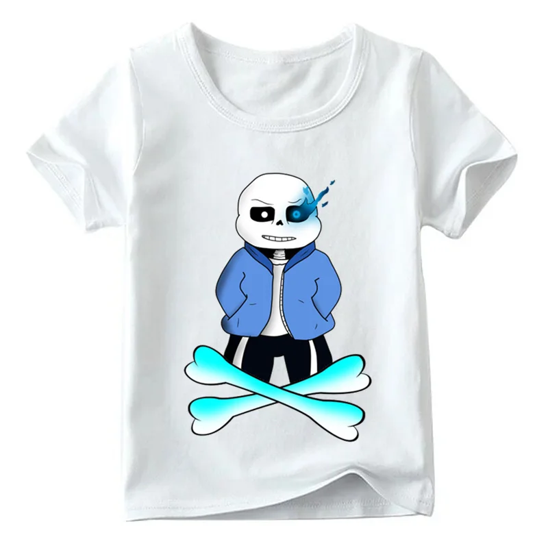 White D Коллекция года, детская забавная Футболка Skull Brother Undertale Sans летние топы для маленьких мальчиков и девочек, футболки детская одежда с героями мультфильмов HKP2405 - Цвет: White D