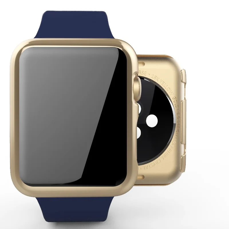 Чехол для Apple Watch, серия 3, 1, 2, 38 мм, 42 мм, покрытие из мягкого ТПУ, акрилового пластика, защитный чехол для экрана 2 в 1, розовое золото