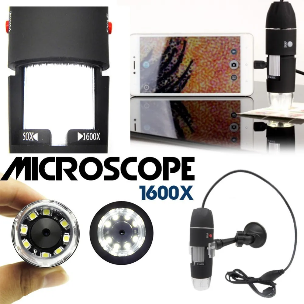 Mega píxeles 1600X 8 LED Microscopio Digital cámara endoscopio USB Microscopio lupa estéreo electrónica pinzas aumento
