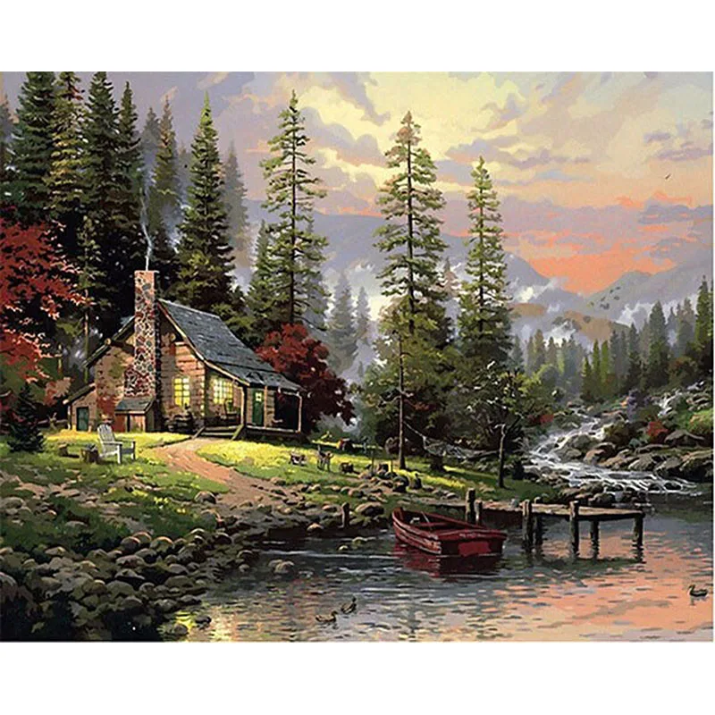 House Near the Lake DIY Coloring Paint By number Tools picture Painting Numbers Surprise Gift art supplies dropship | Дом и сад