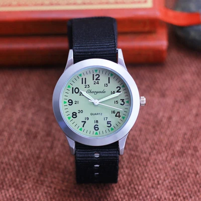 black-green chaoyada дети мальчики девочки 24 часа холст светящийся указатель кварцевые наручные часы Дети Студенты военные водонепроницаемые часы - Color: black-green